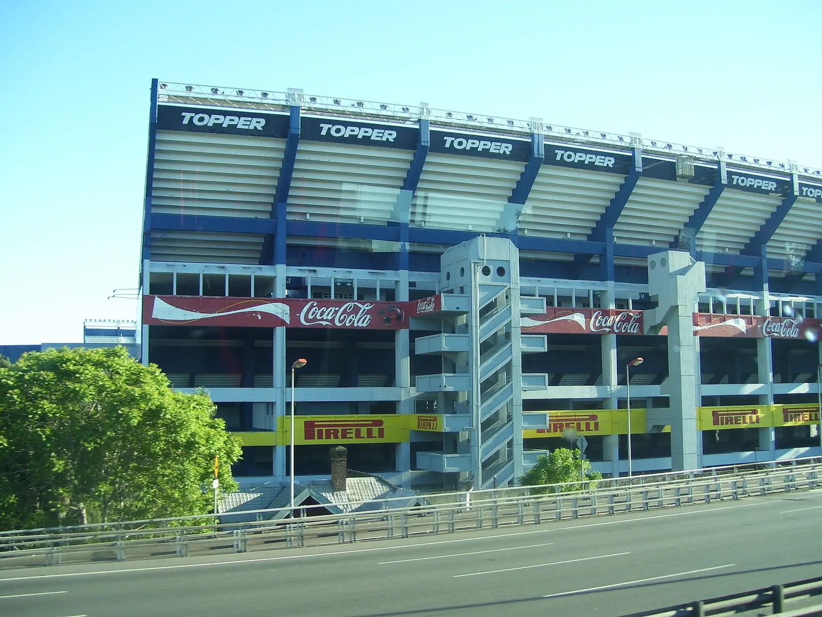 Exterior of the Jose Amalfitani stadium of Velez Sarsfield with blue stands
